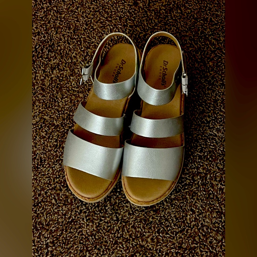 Dr Scholl’s Metallic Silver Wedge Sandals